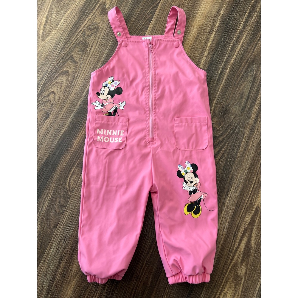 Disney Minnie Mouse‎ Overalls Pink Jumpsuit Rain Bibs Pockets 18-24 Months